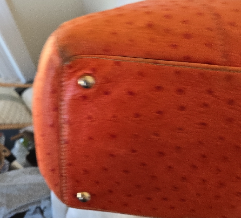 Dooney And Bourke Orange Ostrich Leather Satchel Handbag - Picture 6 of 12